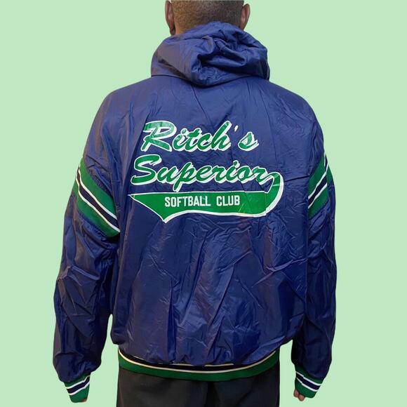 Vintage 90s Russell Athletic softball hooded bomber jacket - Picture 3 of 4